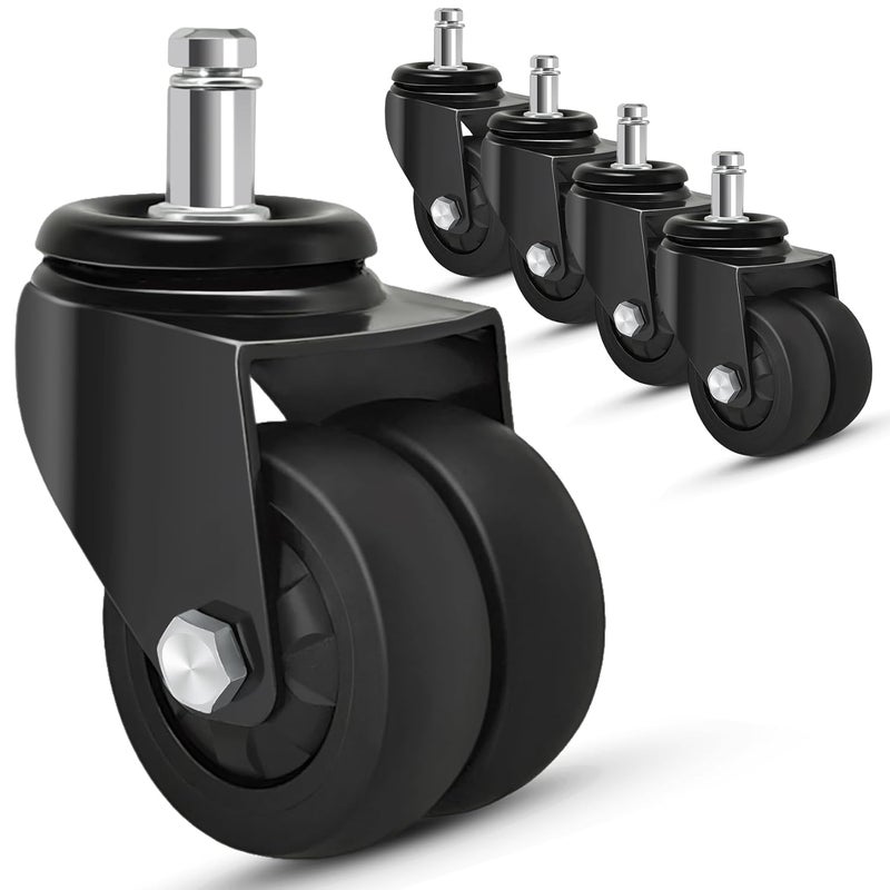 Nefish Office Chair Caster Wheels 2 Inch, 11mm, Heavy Duty Replacement Rubber Chair Casters, Support 750lbs(Set of 5), Quiet Rolling Desk Chair Rollers, Safe for Hardwood Floors&Carpet, Universal Fit - Image 1
